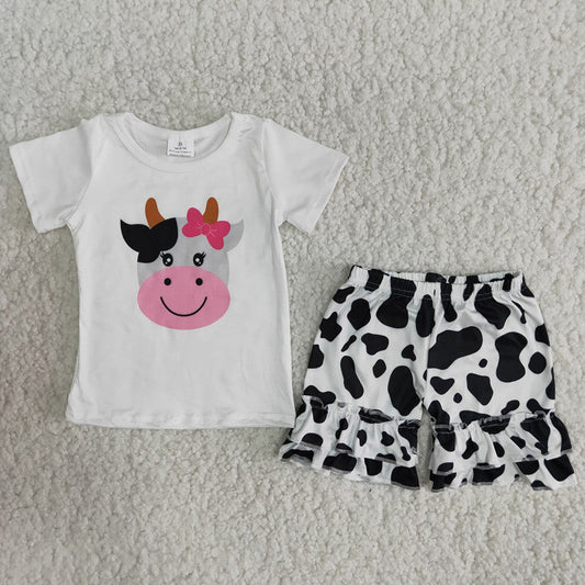 Baby Girls Cute Cow Top and Shorts Outfit
