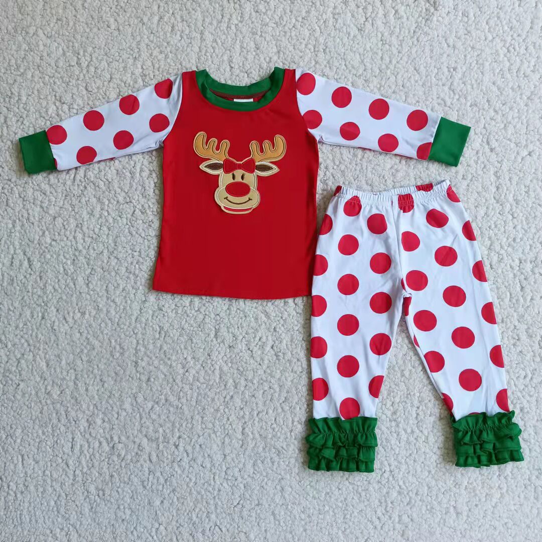 Baby Boys Embroidery Deer Christmas Pajamas Set