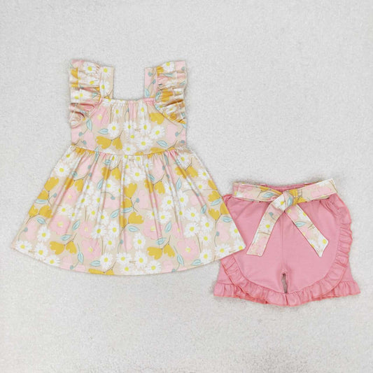 Summer Baby Girls Floral Tunic Top Pink Shorts Set