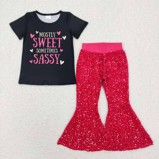 Mostly Sweet Sometimes Sassy Top Hot Pink Sequin Pants Set