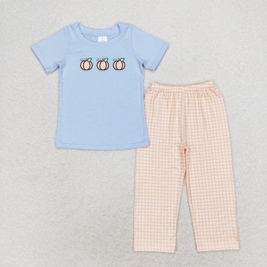 Baby Boys Blue Short Sleeve Pumpkins Shirt Pants Clothes Sets