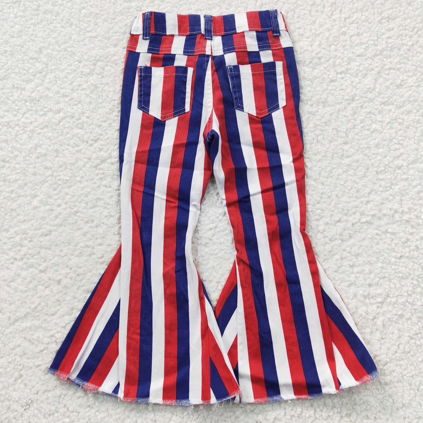 Kids Girls Denim Pants July 4th Reb Blue White Striped Bell Bottom Pants P0105