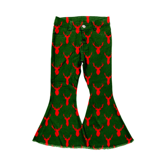 P0515 Kids Girls Christmas Deer Denim Bell Bottom Pants Pre-order