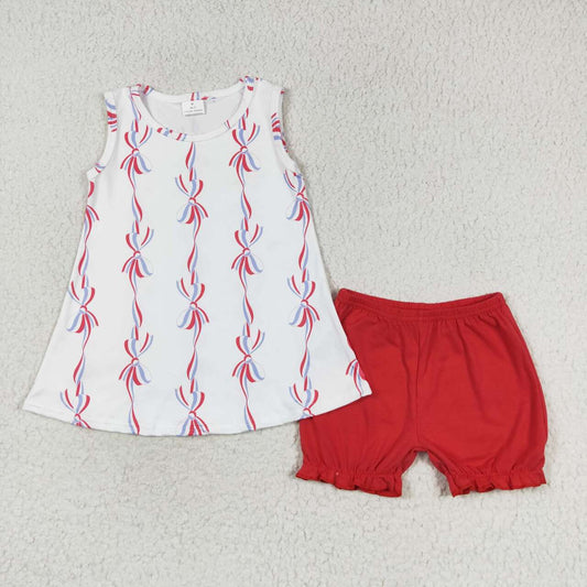 Baby Girls Summer Bow Top Red Shorts Outfit