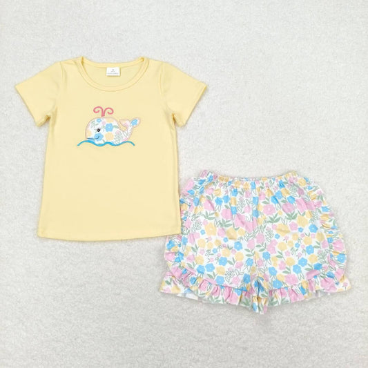 Baby Girls Summer Foral Whale Shorts Set