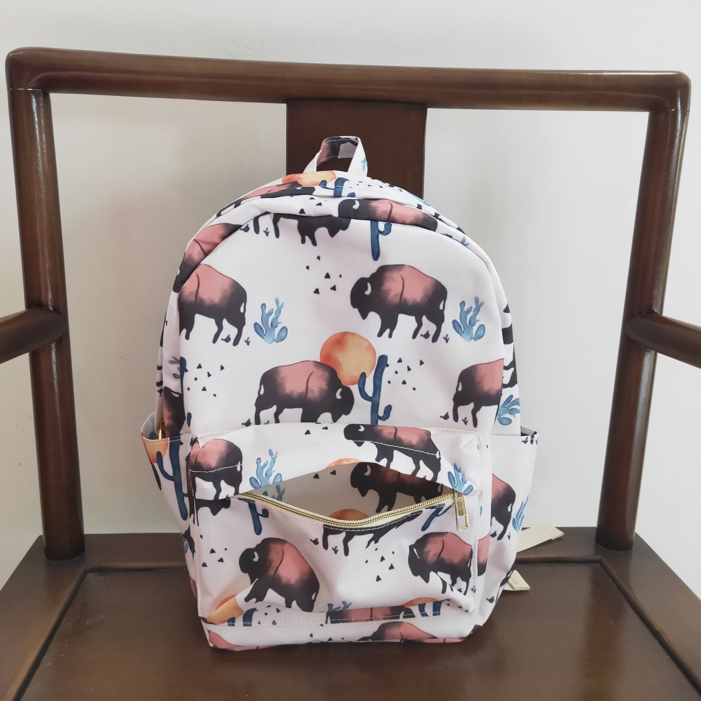 BA0043 Kids Girls Western Highland Cow Backpack Bag