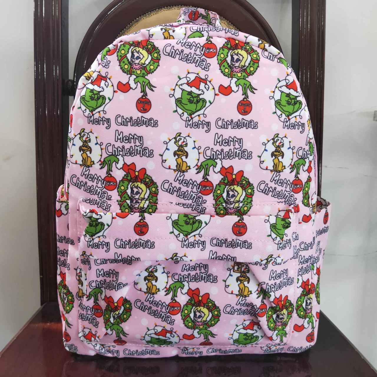 BA0148  Kids Girls Christmas Green Face Backpack Bag