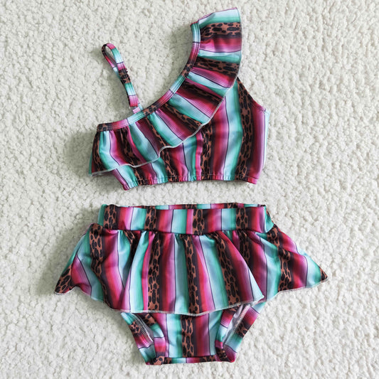 S0022 Summer Girls Striped Leopard Swimsuit