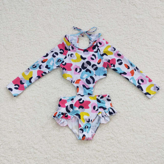 S0153 Kids Girls Colorful Leopard Swimwear