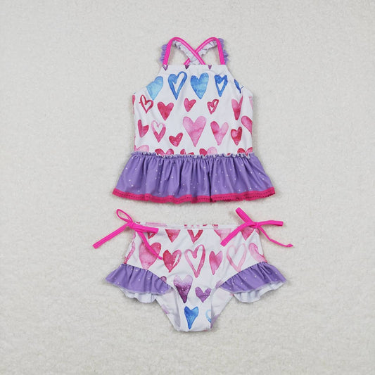 S0163  Baby Girls Heart Print Summer two pieces swimsuits