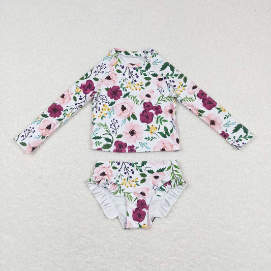 Baby Girls Flower Summer Long Sleece Two pieces swimsuits