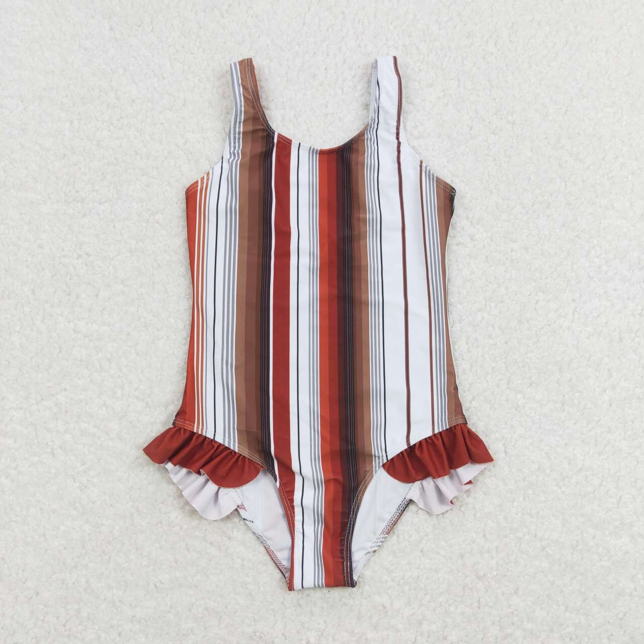 S0238 Baby Girls Brown Striped Swimwear