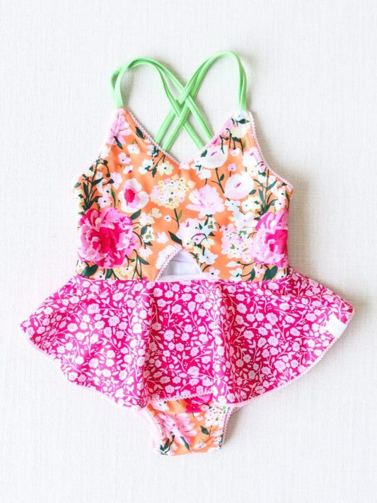 S0249 Baby Girls Floral One-piece swimwear