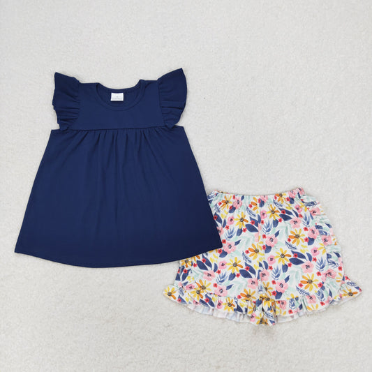 Baby Girls Navy Tunic Top Floral Shorts Set