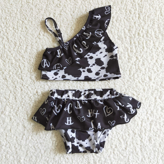 S0003 Girls Cow Print Swimsuit Outfit
