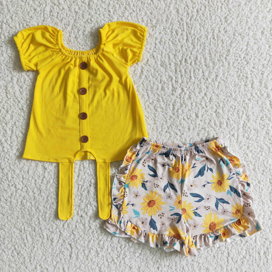Summer Girls Yellow Top Floral Shorts Outfit