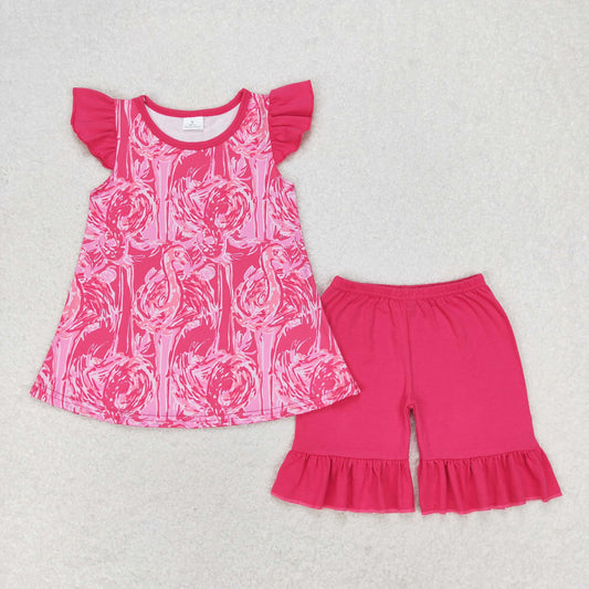 Baby Girls Flamingo Tunic Top Hot Pink Ruffle Shorts Set