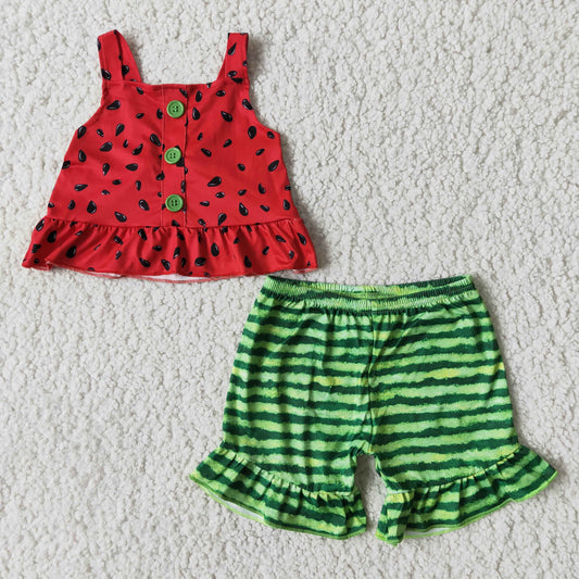 B0-28 Kids Girls Summer Watermelon Outfit