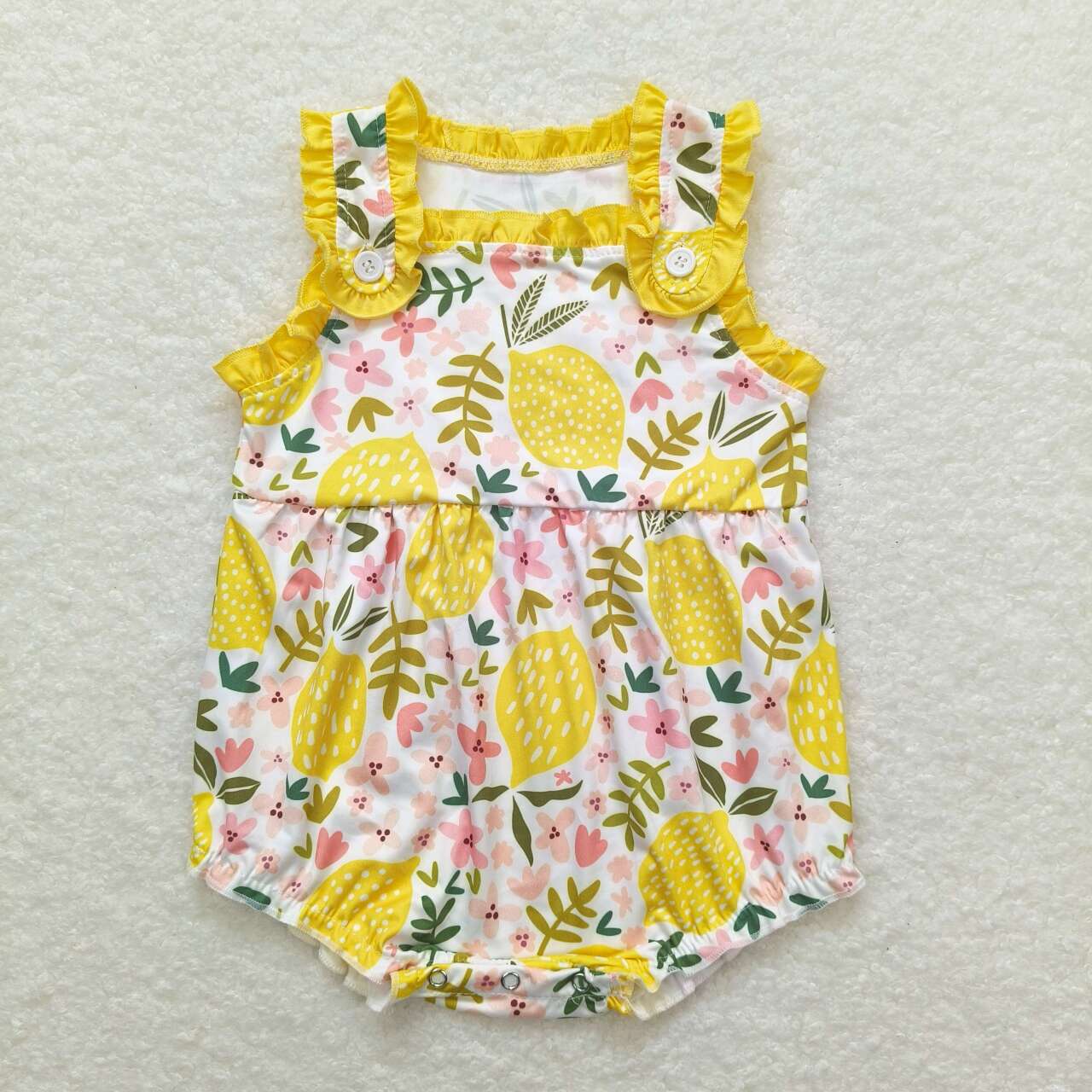 Summer Sibling Flower Lemon baby Girls Outfit and Romper