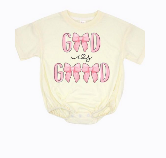 SR1924 Newborn Baby Girls God is Good Bubble Romper Preorder