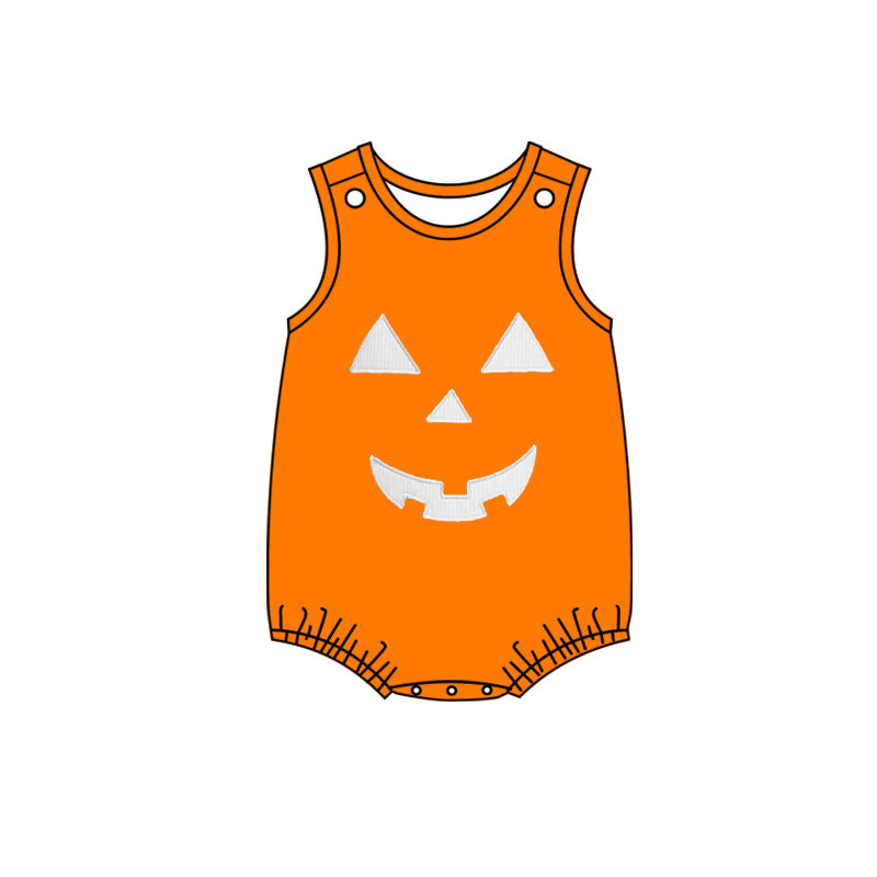 SR1937 Baby Boys halloween Orange Pumpkin Sleeveless Romper Preorder
