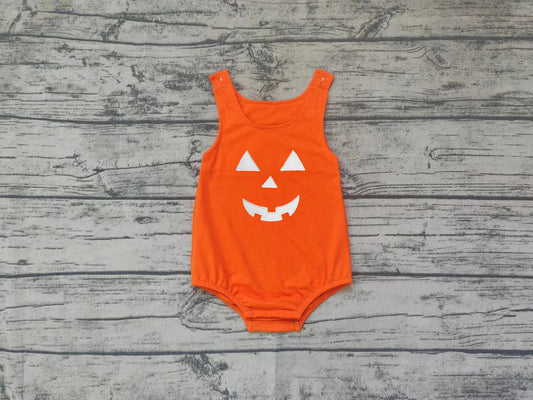 SR1937 Baby Infant Boys Orange Halloween Face Sleeveless Rompers preorder