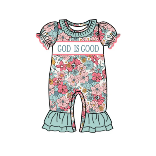SR1938 Baby Girls God Is Good Floral Short Sleeve Romper Preorder