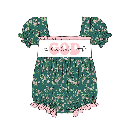 SR1940 Baby Girls Child Of God Floral Short Sleeve Dress Preorder