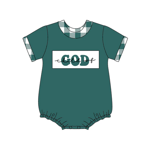 SR1942 Baby Boys Child Of God Green Short Sleeve Romper Preorder