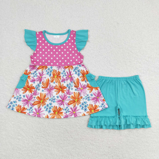 Toddler Girls Summer Floral Tunic Top Ruffle Shorts Outfit
