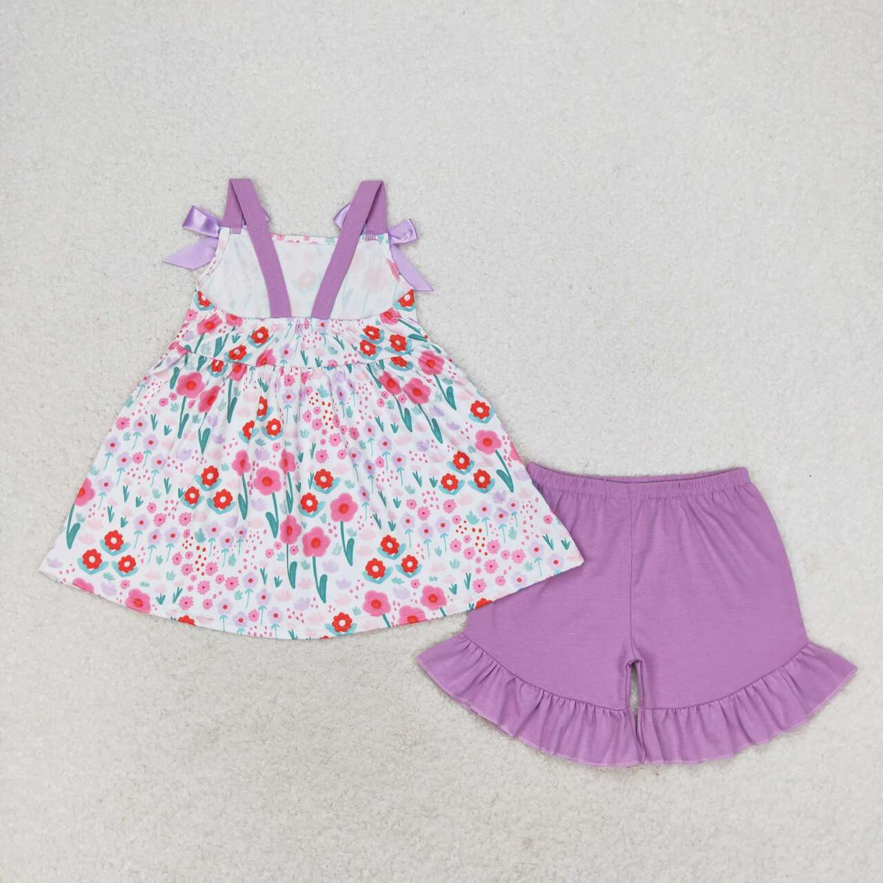 Baby Floral Top Ruffle Purple Shorts Set
