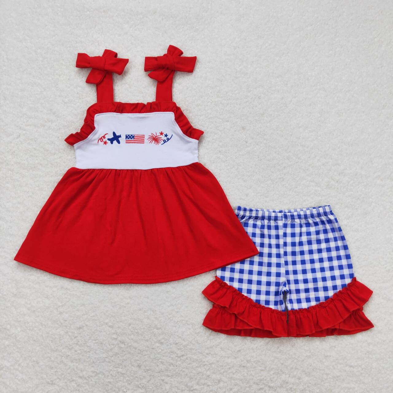 Baby Girls July 4th Flag Fireworks  Ruffle Shorts Outfit