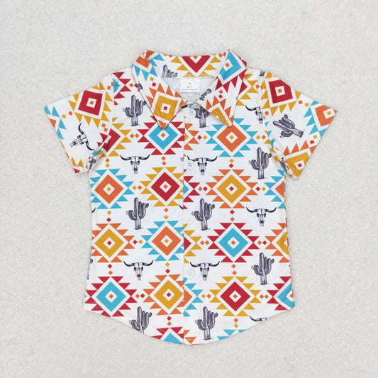 BT0550 Kids Boys Aztec Western Short Sleeve Shirt