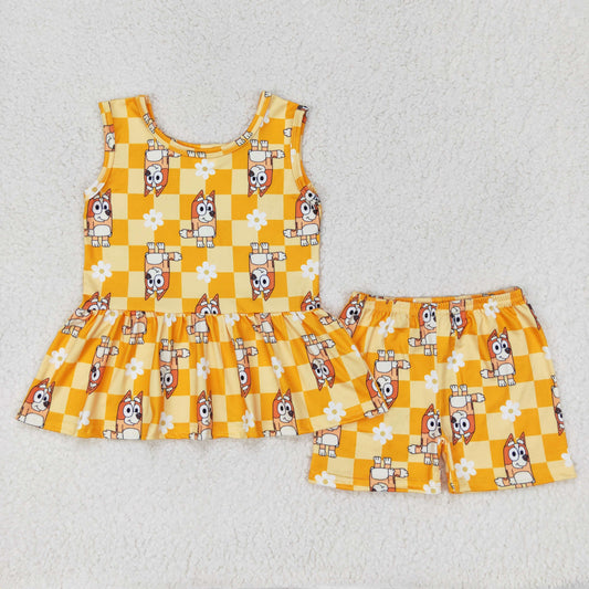 Summer Baby Girls Cartoon Orange Dog Shorts Set