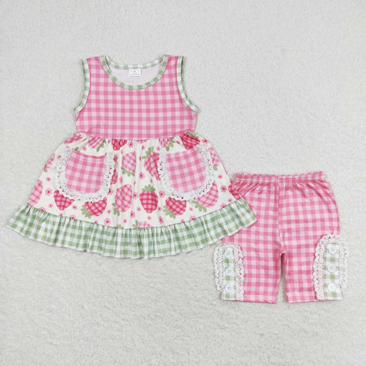 Baby Girls Summer Strawberry Pink Gingham Leggings Set