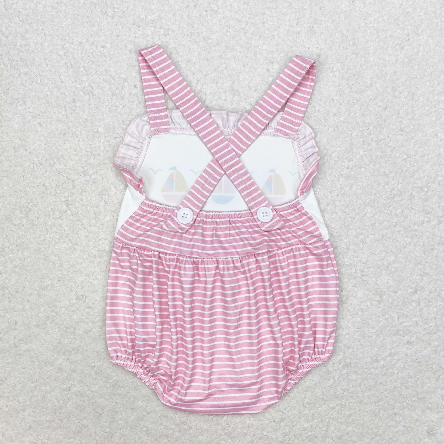 Baby Infant Girls Pink Stripes Sailboat Straps Summer Rompers