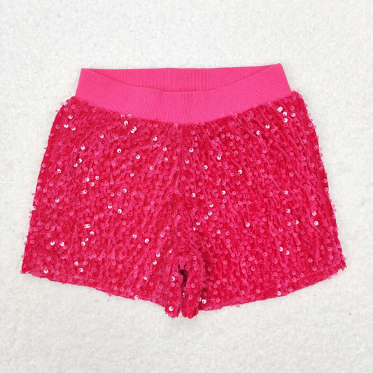 SS0351 Baby Girls Hot Pink Sequin Shorts With Lining
