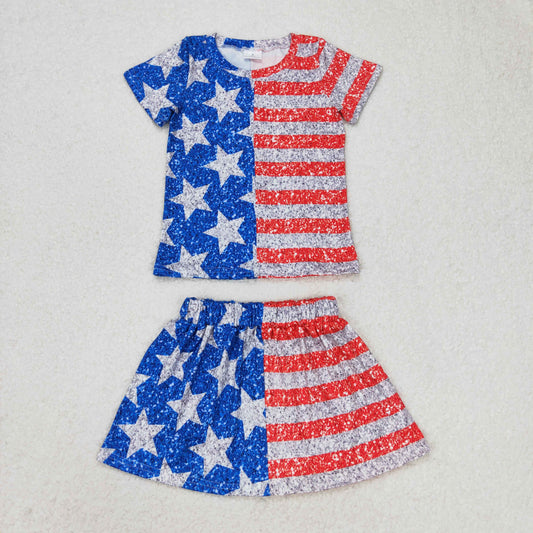 GSD1263 Baby Girls July 4th Star Red Striped  Skirt Set