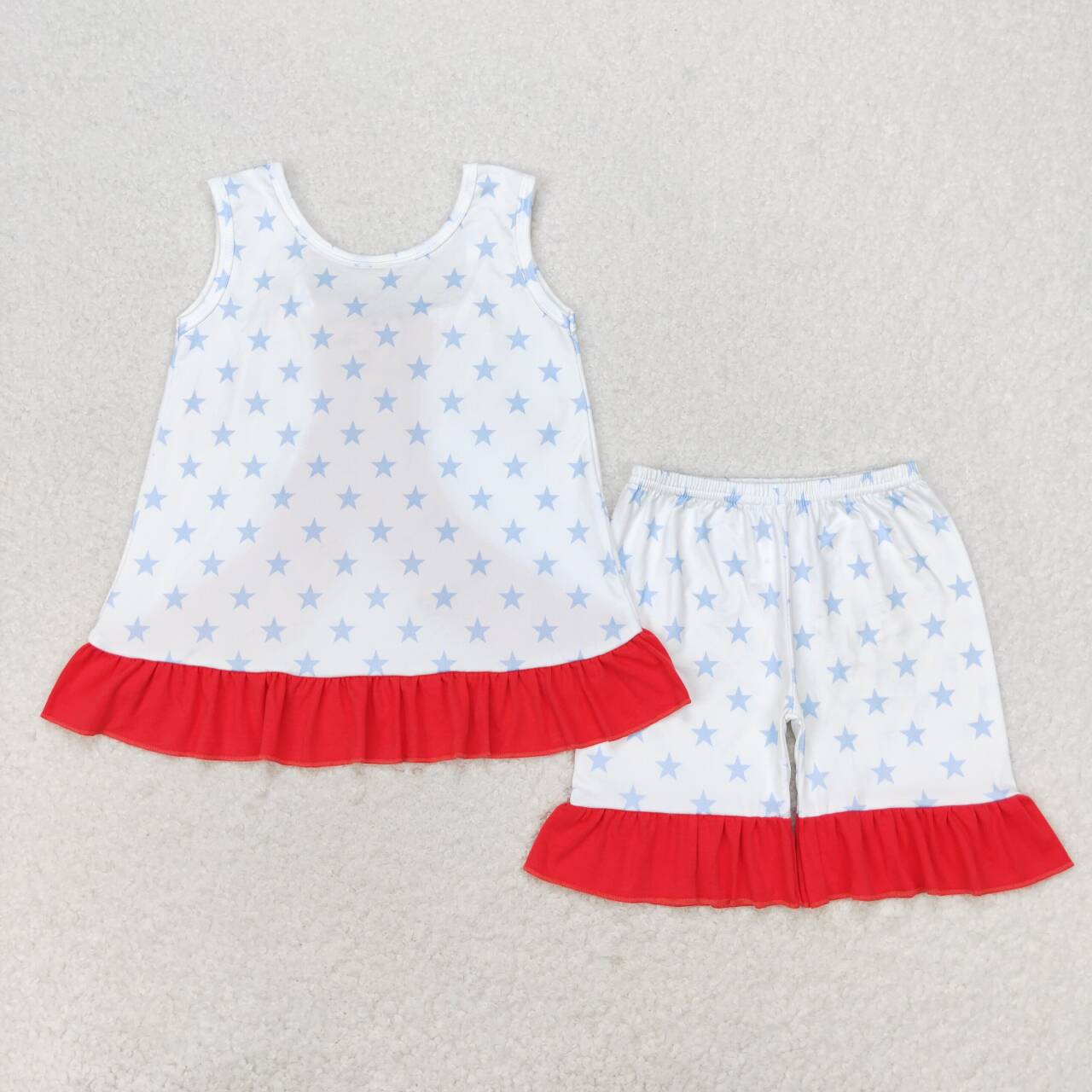 Baby Girls Summer  Stars Top Ruffle Shorts Outfit
