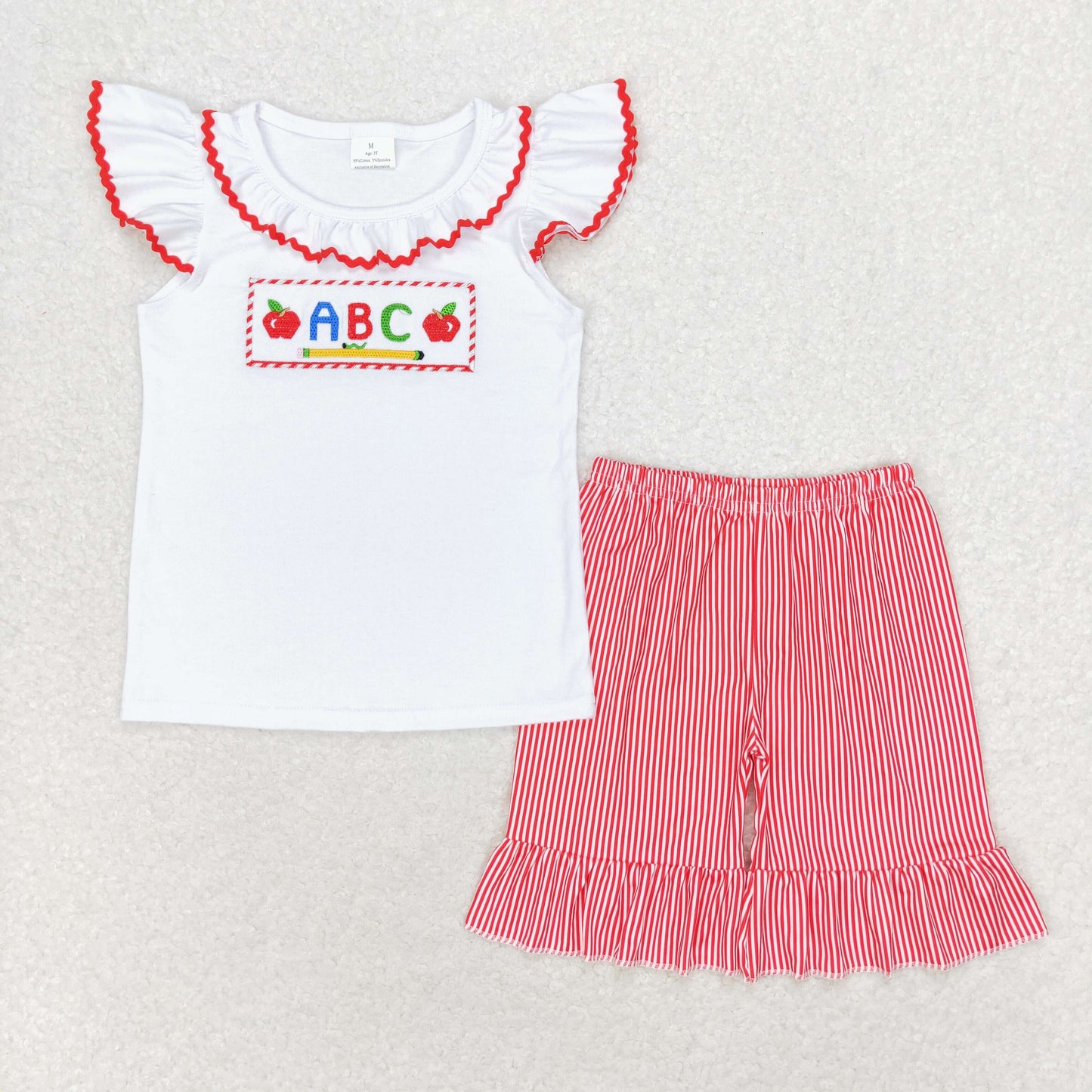 Baby Girls Back Top School ABC Shirt Ruffle Shorts Clothes Sets