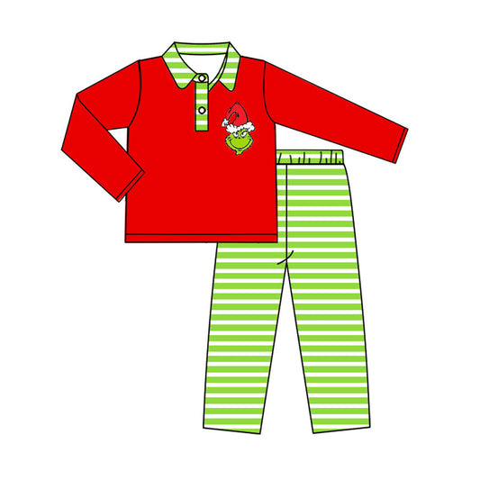 Baby  Boys Christmas Green Striped Pants Set Preorder 3 MOQ