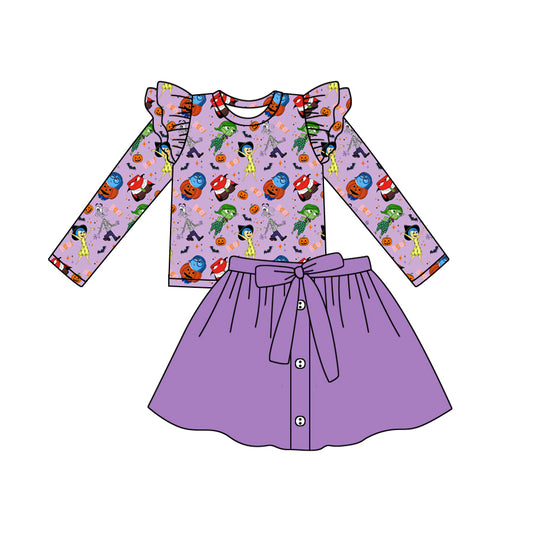 Baby Girls Cartoon Long Sleeve Top Purple Skirt Set Preorder 3 MOQ