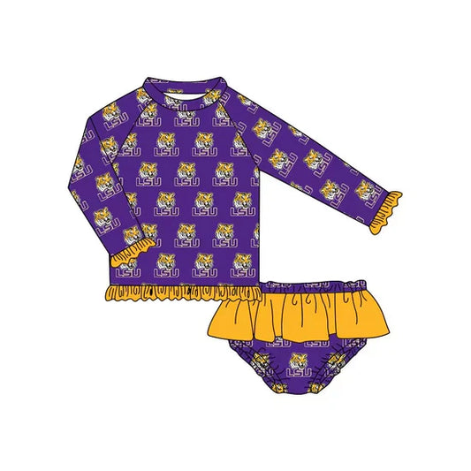 LSU baby girl clothes team girl summer purple long sleeve briefs swimsuit beach wear 3 MOQ