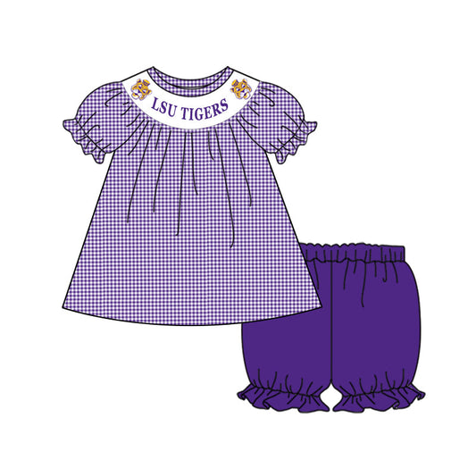(5MOQ) Baby Boys Footall Team Purple LSU Summer Shorts Set Pre-order