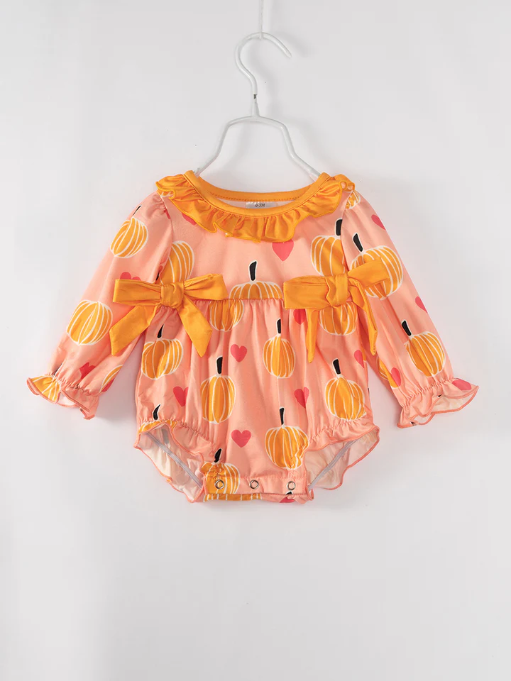Baby Girls  Pumpkin Long Sleeve Bubble Romper Preorder 3 MOQ