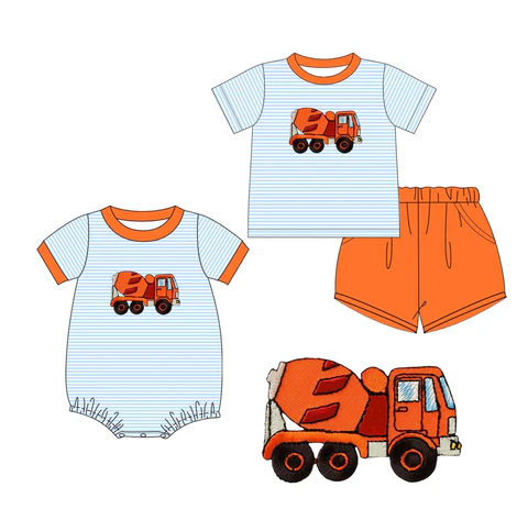 Summer Baby Brother Dump Truck Outfit and Romper Preorder 3 moq each