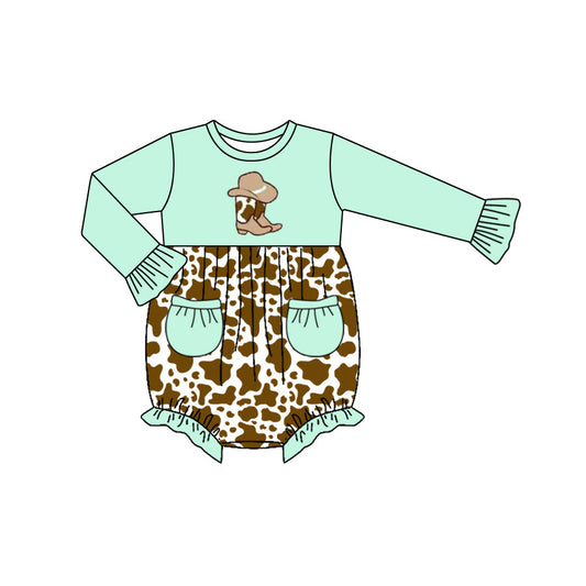 Baby Girls Western Boots Cow Print Romper Preorder 3 MOQ