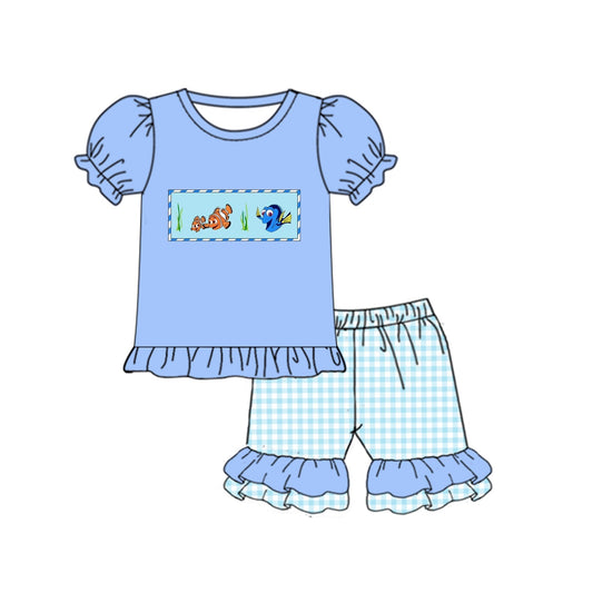 Summer Baby Girls Cartoon Fish Shorts Set (MOQ 3 )