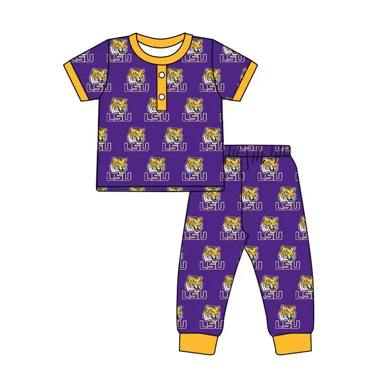 LSU Boys team dark purple short-sleeved pants pajama set 3 MOQ