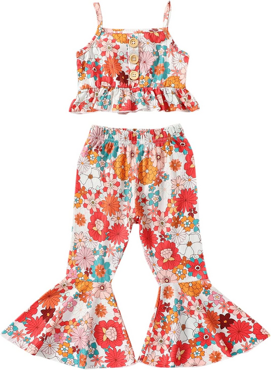 3 MOQ  Baby Girl Flower Bell Bottom Pants Outfit